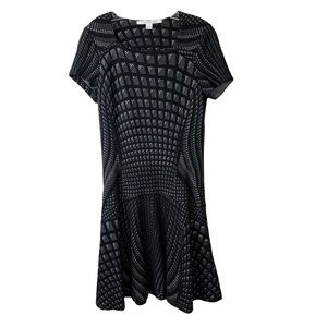 Diane Von Furstenberg Black and Gray Geometric Knit Fit-and-Flare Dress